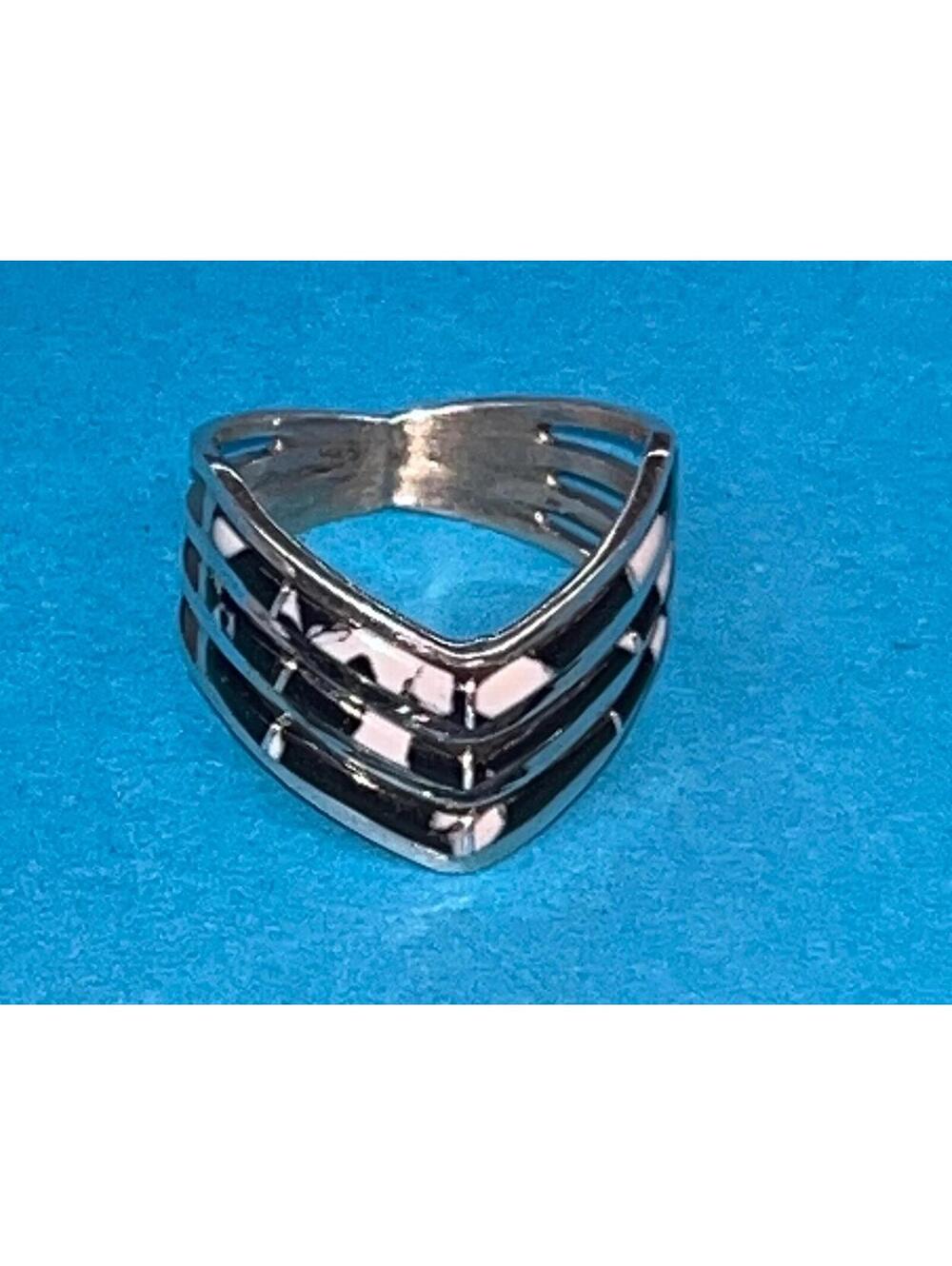 Navajo handmade sterling silver inlay white buffalo turquoise ring size 7.5
